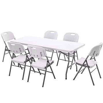Набір садових меблів SpringFun - стіл складний 180см + 6 стільців Комплект для банкету 6 осіб Білий HDPE/метал