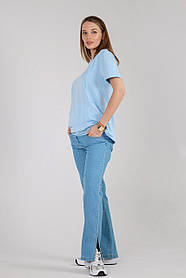 Джинси з високою спинкою та трикотажним поясом на живіт для вагітних блакитні