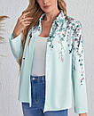 Блузка сорочка мятного кольору з довгим рукавом та принтом, фото 3