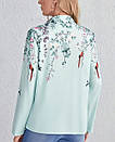 Блузка сорочка мятного кольору з довгим рукавом та принтом, фото 4
