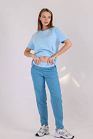 Літні джинси з поясом під животик для вагітних блакитні