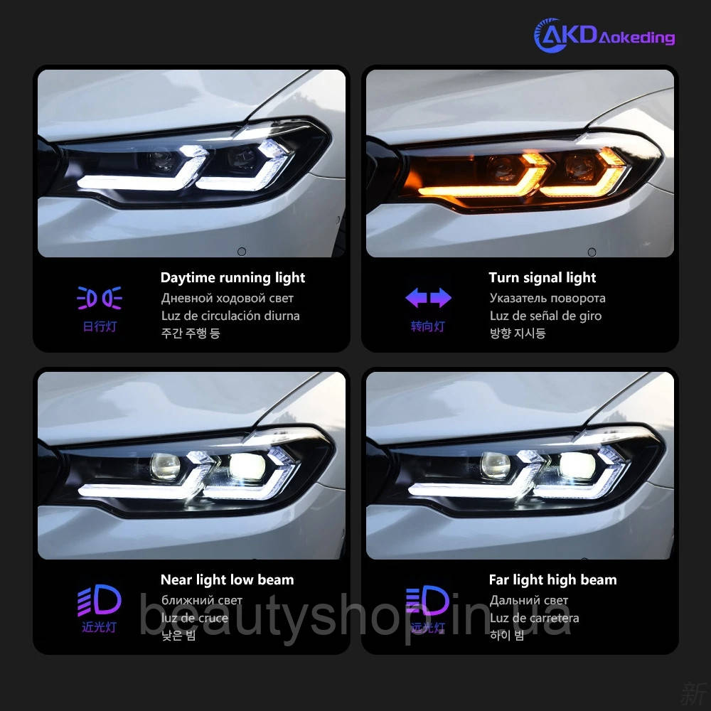 Передні світлодіодні фари з проекційними лінзами та DRL для BMW 5 серії G30 (2017–2021), фото 1