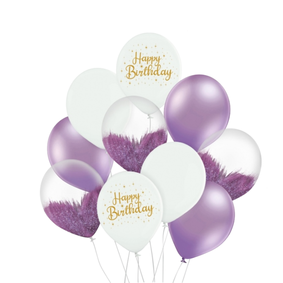 07 НАБІР ПОВІТРЯНИХ КУЛЬ 12" BELBAL-ББ Happy Birthday - фіолетовий (10шт)