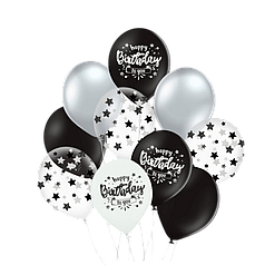 09 НАБІР ПОВІТРЯНИХ КУЛЬ 12" BELBAL-ББ Happy Birthday to you - чорні зірки (10шт)