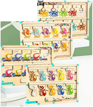 Дерев'яна іграшка лабіринт MD 1353 магніт.,4 види(вісьминіг,лев,бетонозміш.,дракон), фото 1