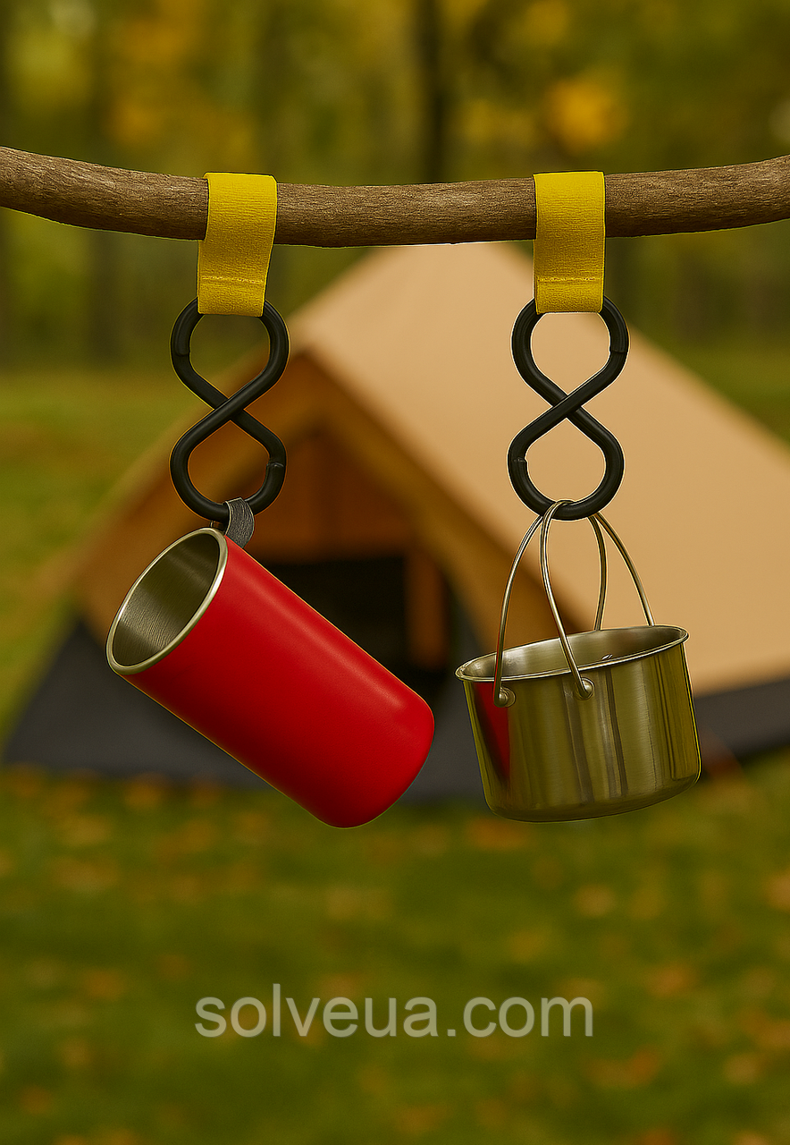 Універсальні знімні гачки з липучкою жовтий 10 штук— для сумок, пакетів, кемпінгу або дитячого візка .solve, фото 1