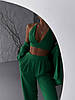Зелений стильний жіночий брючний костюм-трійка весна-літо: Штани, Топ-ліф на зав'язках і Сорочка, фото 10