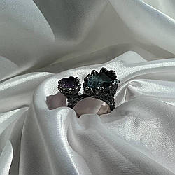 Авторська каблучка зі срібла з натуральними каменями топазом  (17 ct) та аметистом (4 ct) Twilight Echo