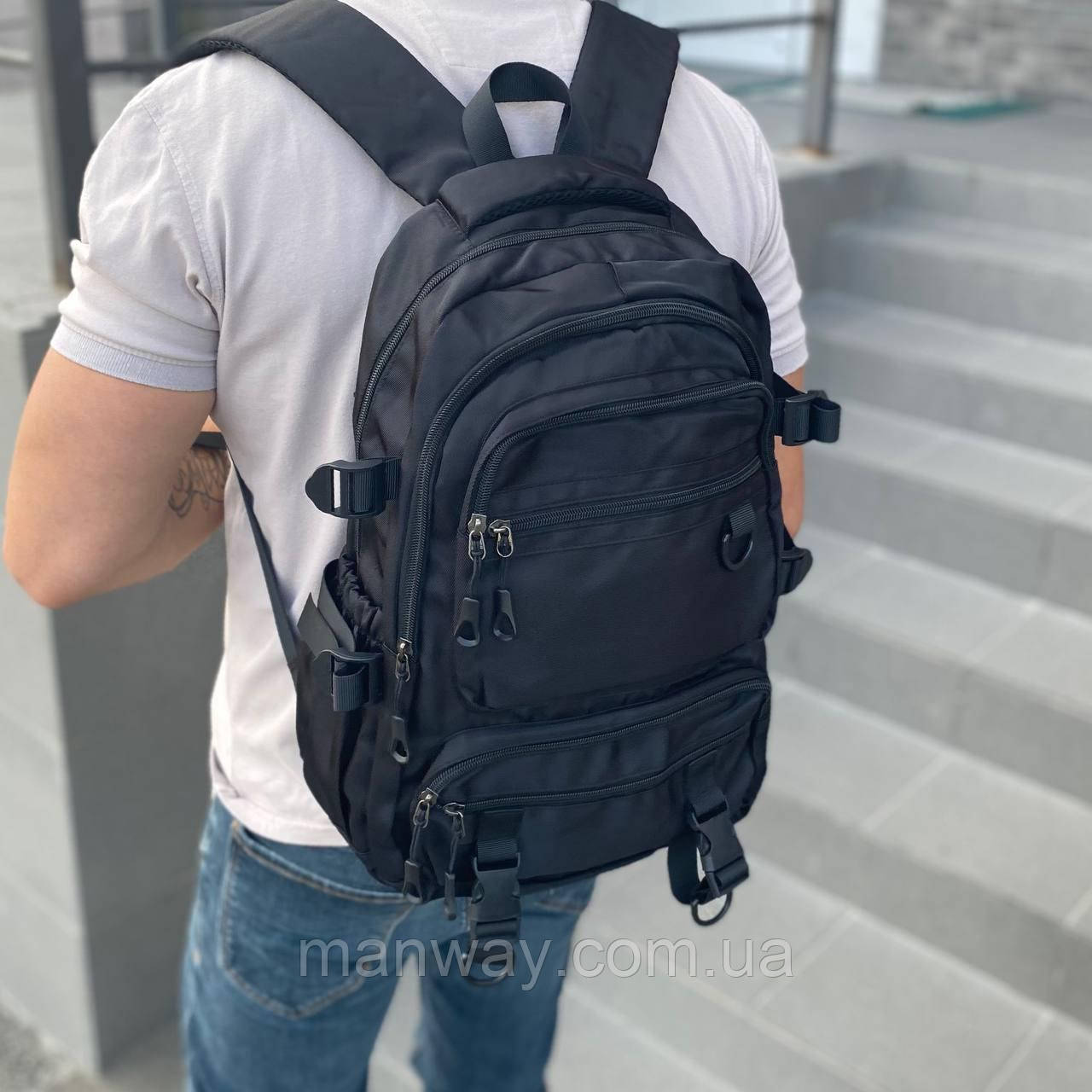 Рюкзак чорний багато кишень шкільний туристичний міський STREET PRO 2.0