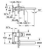 Grohe BauLoop змішувач для умивальника на 2 отвори, настінний монтаж 20289000, фото 2