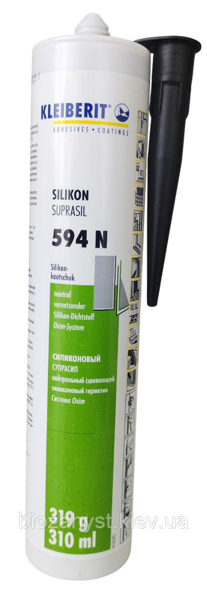 Силікон Kleiberit Suprasil 594N Нейтральний санітарний силіконовий герметик Чорний 0,319кг