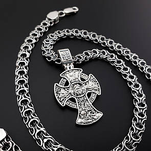 Срібна цепочка з хрестиком чоловіча Рамзес. Срібний хрестик чоловічий і цепочка чоловіча товста. 55 см