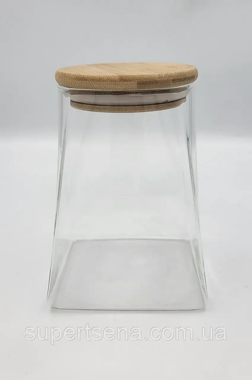 Ємність скляна з дерев'яною кришкою (трапеція) VT-7908 Vittora 800 мл, фото 1