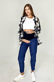 Джинси МОМ з високим бандажним поясом на живіт для вагітних сині