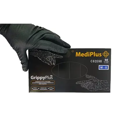 Рукавички нітрил суперміцні "MediPlus" GrippyPlus Black (XL) 9 грам, фото 1