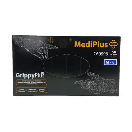 Рукавички нітрил суперміцні "MediPlus" GrippyPlus Black (XL) 9 грам, фото 3