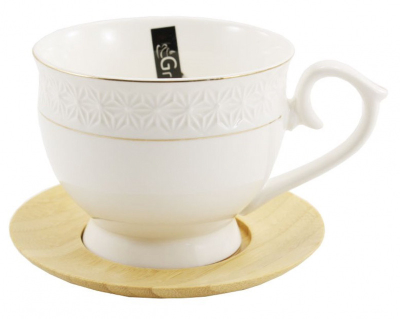 Снігова королева/ Чашка фарф. біла 280мл З БАМБУК. ПІДСТАВКОЮ (506710-1), фото 1