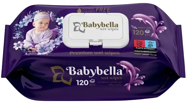 Серветки вологі парфумовані Babybella, з клапаном (120шт.)
