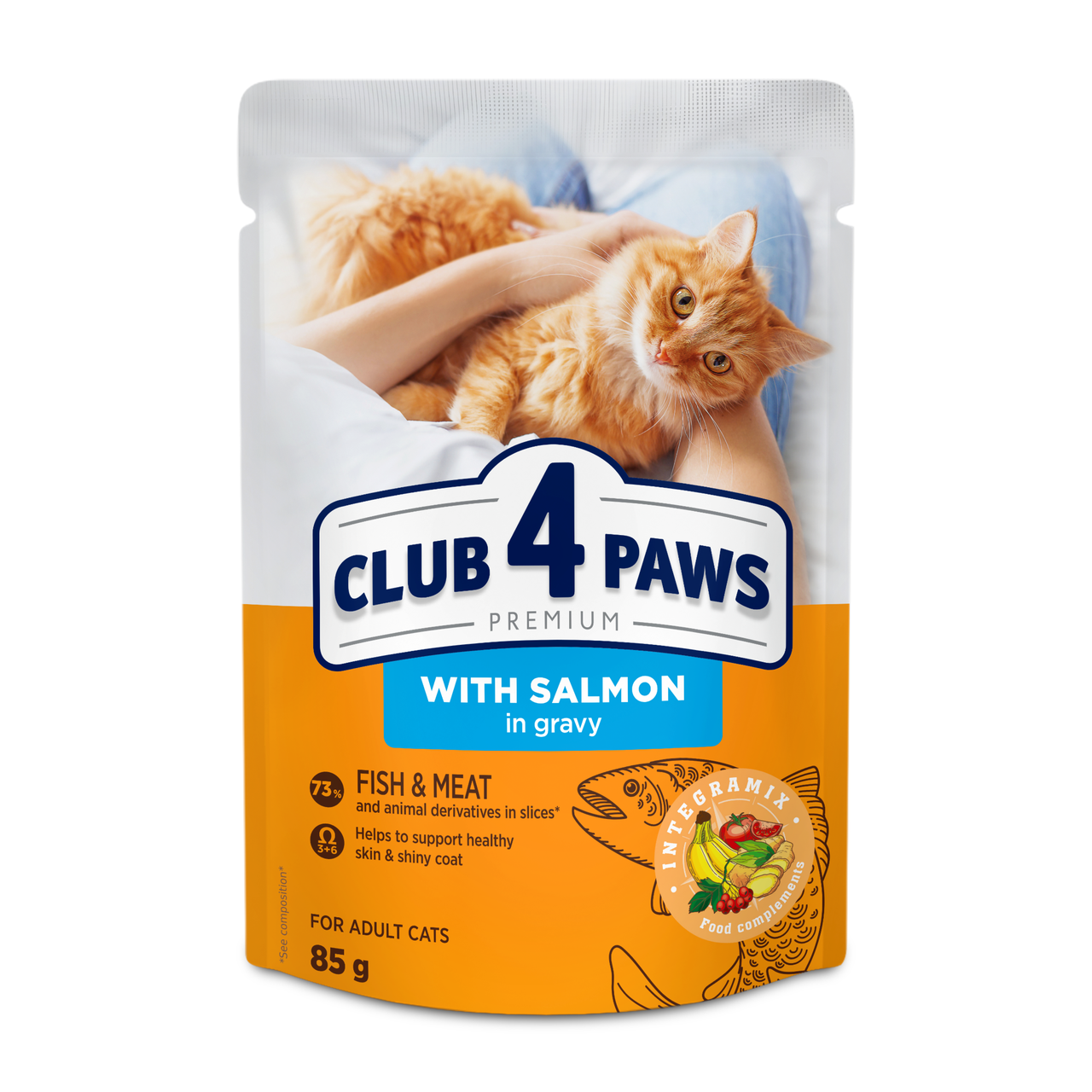 Акція! Вологий корм Club 4 Paws Premium Клуб 4 лапи для кішок з лососем у соусі 85 гр х 24 шт
