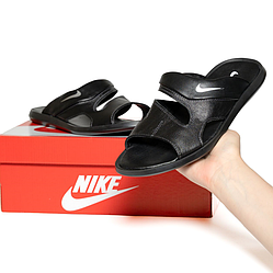 Чорні шльопанці Nike black Найк чорні шкіра літні тапки сланці