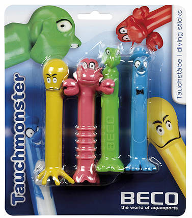 Набір тонучих іграшок для басейну набір іграшок для ванної BECO Diving Monster 96051 різнокольоровий (4 шт.), фото 4