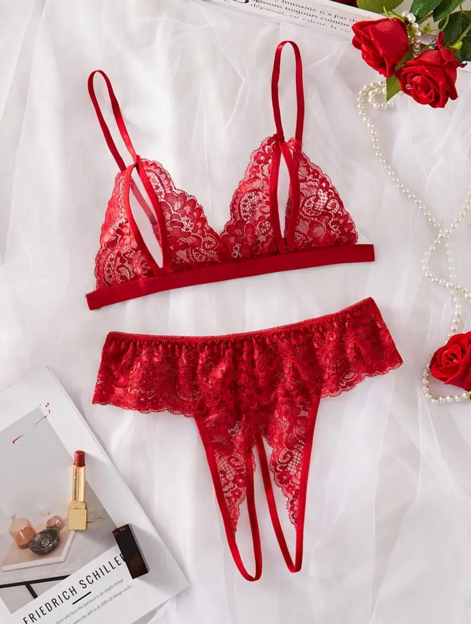 Комплект білизни з відкритим доступом (р.S, бордо), фото 1