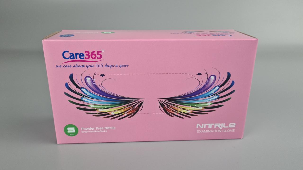 Рукавиці Нітрил Рожевий (100 шт.) розмір S "CARE 365" (1 пачка), фото 1