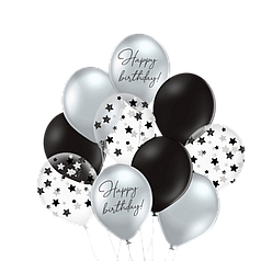 21 НАБІР ПОВІТРЯНИХ КУЛЬ 12" BELBAL-ББ Happy Birthday чорно-срібні (10шт)