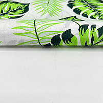 Польська бязь "Листя монстери та пальми салатово-зелена на білому" 160 см, фото 3