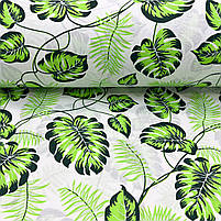 Польська бязь "Листя монстери та пальми салатово-зелена на білому" 160 см, фото 4