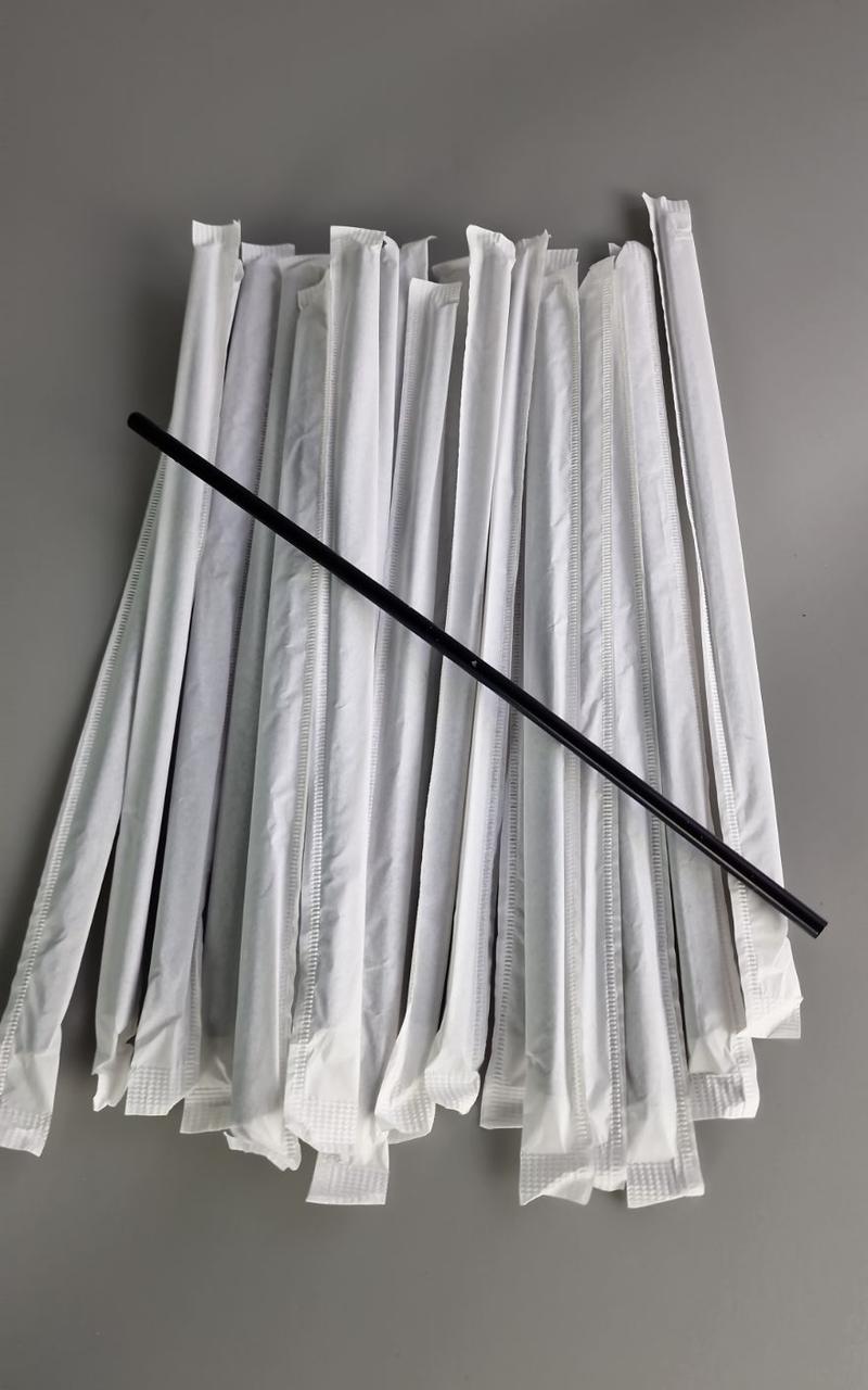 Трубочка в індивідуальній апаковке d4.8-21см Чорна рівна (200 шт), фото 1