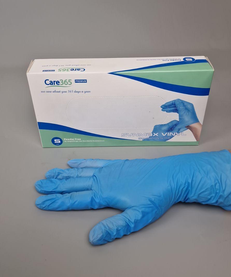 Рукавиці Вініл S (100 шт.) блакитний "CARE 365" (1 пачка), фото 1