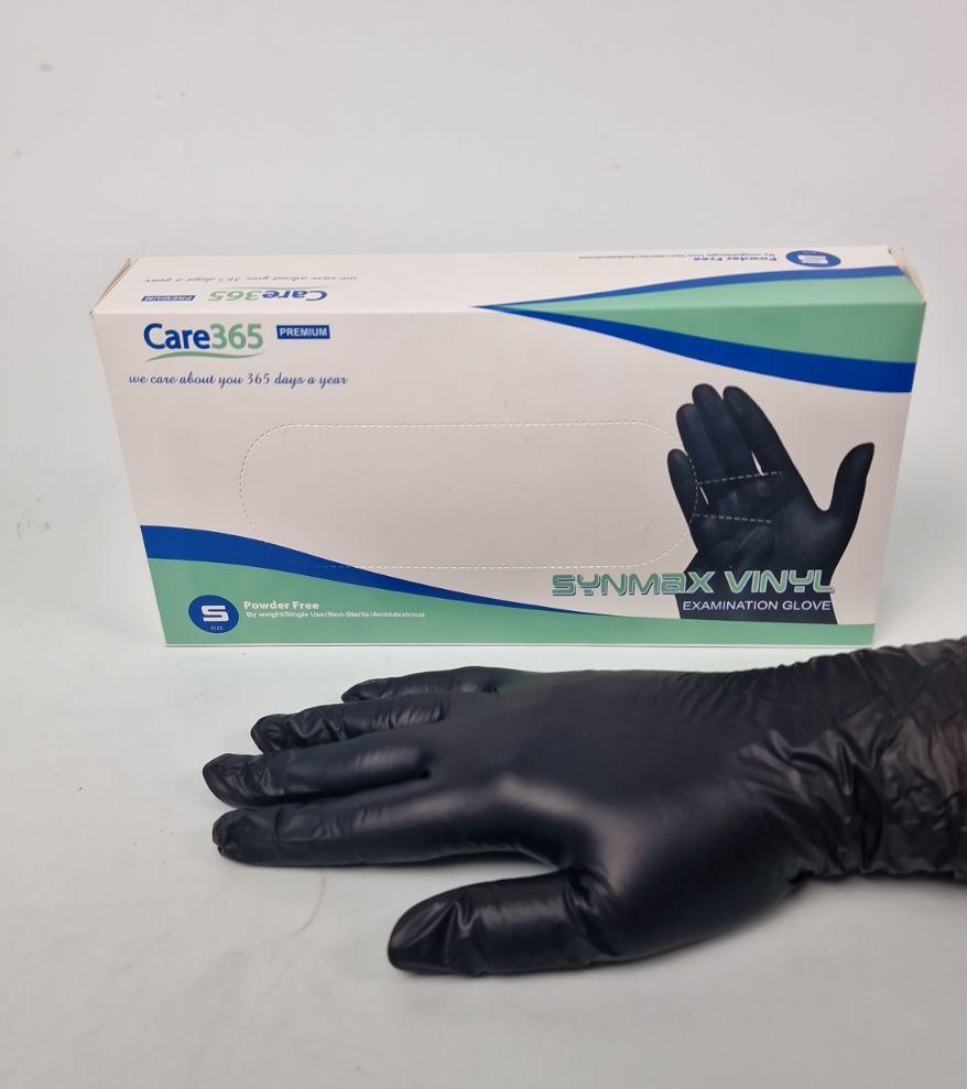 Рукавиці Вініл S (100 шт.) Чорні "CARE 365" (1 пачка), фото 1