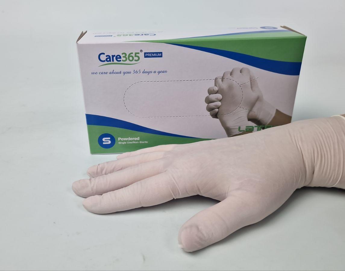 Рукавиці Латексні нестерильні текстуровані з пудрою TM Care365 "S" (1 пачка), фото 1