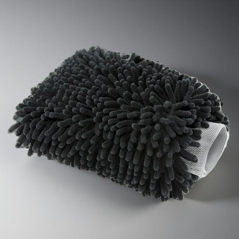 Рукавичка мікрофіброва з довгим ворсом для миття авто Chenille Microfiber Car Wash Mitt Black, чорна