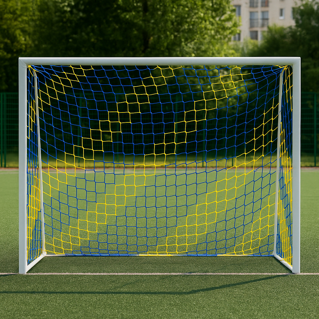 Сітка для воріт міні-футбольних БЕЗ-ВУЗЛОВА «ЕЛІТ 1.1 Патріот» синьо-жовта (пара)