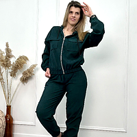 Вельветовий жіночий костюм-двійка з кофтою з капюшоном спортивний повсякденний