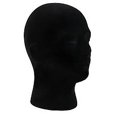 Манекен голови RESTEQ з пінопласту, покритий чорною велюровою тканиною, для шапок, перук, окулярів, фото 2