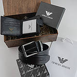 Чоловічий подарунковий набір гаманець і ремінь дерев'яній коробці Armani (303), фото 4
