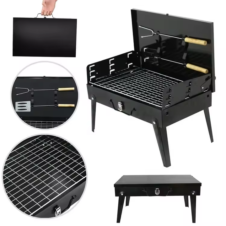 Гриль мангал розкладний Portable Barbecue Grill + решітка, лопатка та вилка, фото 1