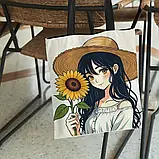Велика сумка-шопер з дизайном дівчини з соняхом, розмір 39/35 см, фото 2