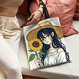 Велика сумка-шопер з дизайном дівчини з соняхом, розмір 39/35 см, фото 4