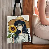 Велика сумка-шопер з дизайном дівчини з соняхом, розмір 39/35 см, фото 3