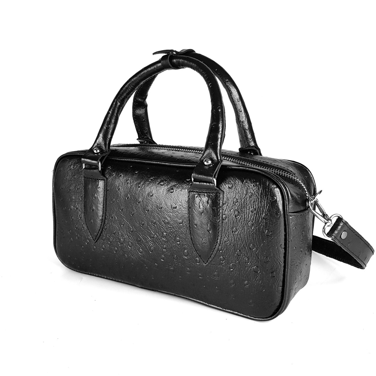 Сумка жіноча "Бріджит" натуральна шкіра, тиснення  "страус", чорная, фото 1