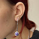 Сережки-підвіски зі срібла з чорнінням і фіолетовим чароїтом в авторському стилі Mystic Bloom, фото 4