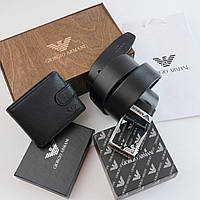 Чоловічий подарунковий набір ремінь і портмоне дерев'яній коробці Armani (303)