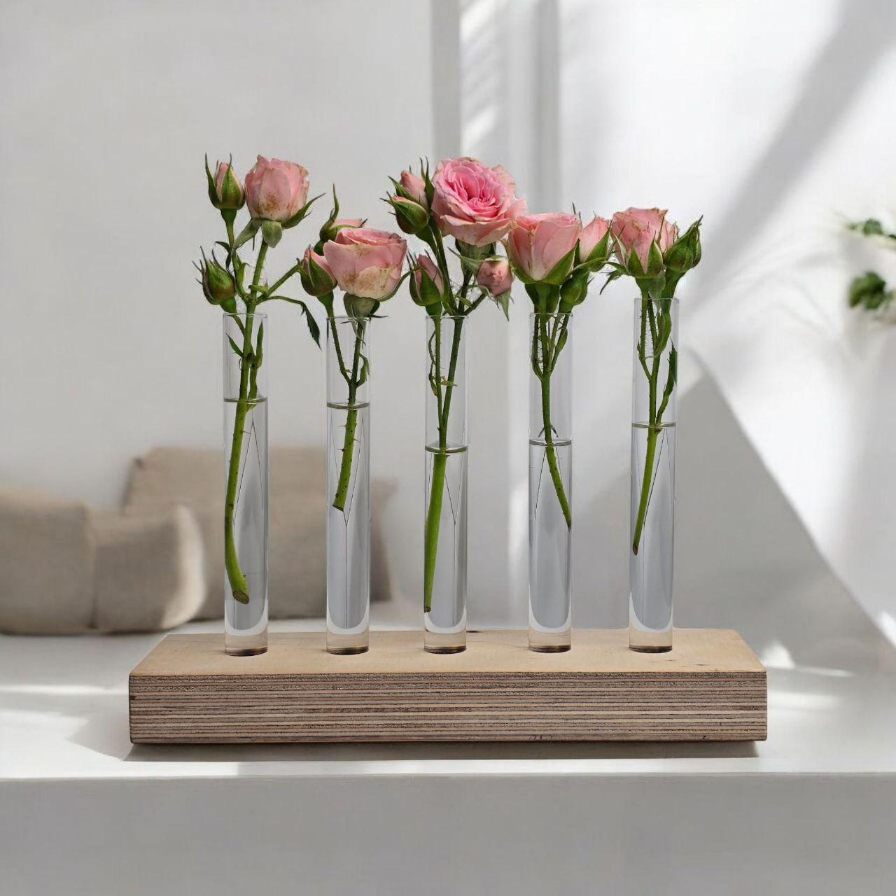 Ваза для квітів — підставка зі скляними колбами з дерева | Декор, хендмейд, подарунок, фото 1