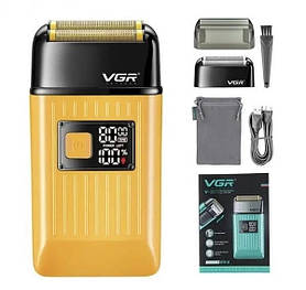 Електробритва VGR V-357 шейвер GOLD, подвійне лезо, 2 насадки, висувний тример, IPX6, LED displa