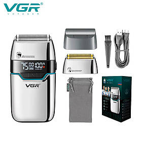 Електробритва VGR V-350 SILVER шейвер, подвійне лезо, 2 насадки, LED Display