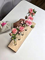 Ваза для квітів — підставка зі скляними колбами з дерева | Декор, хендмейд, подарунок, фото 5